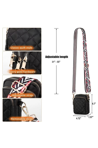 Quilted Crossbody Sling Back With Guitar Strap