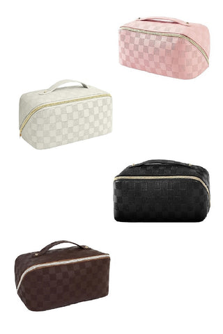 Vegan Leather Checkered Makeup Bag