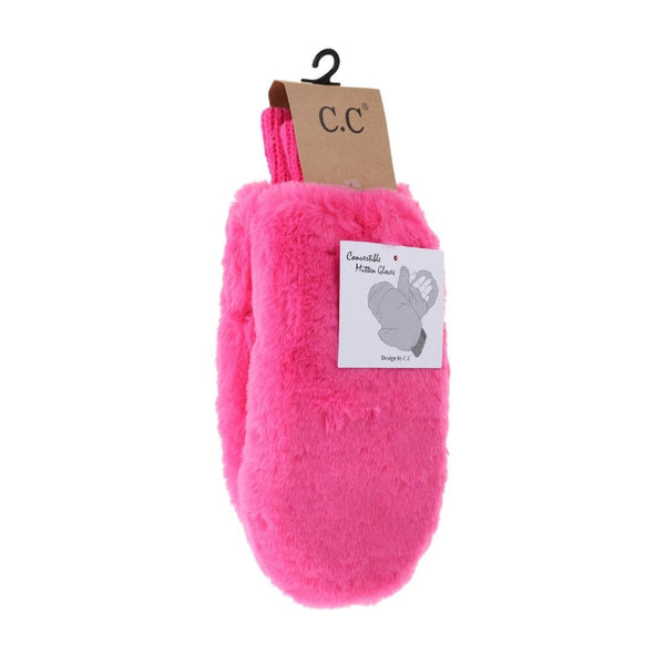 CC Faux Fur Convertible Mittens with Fuzzy Lining