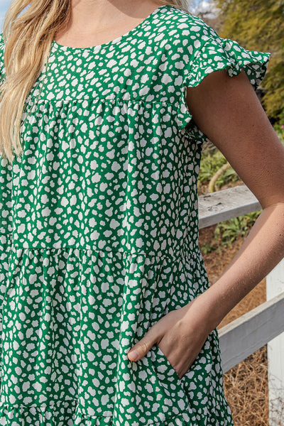Pebble Ruffle Sleeve Tiered Dress - Green