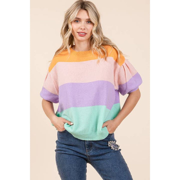 Color Block Short Sleeve Sweater - 20 $25 Sale