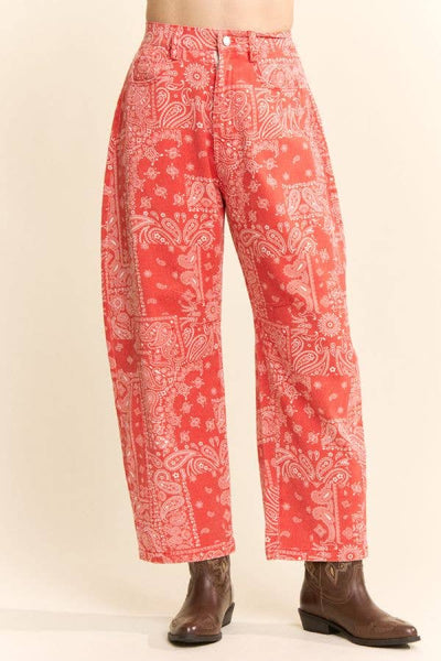 Davi & Dani - Bandana Print High-Rise Barrel Pants