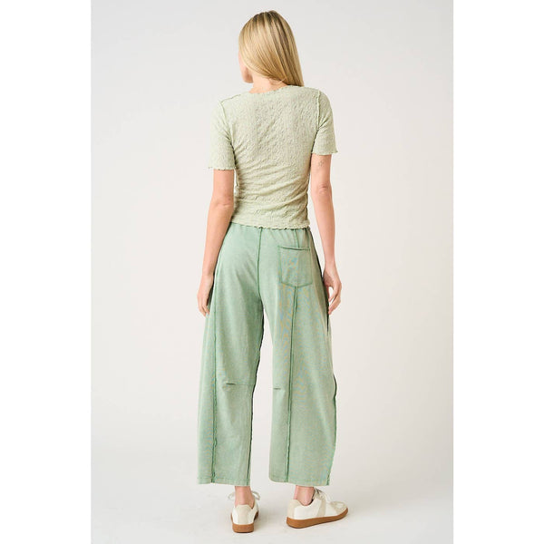 mittoshop - MINERAL WASH SEAM DETAIL PULL ON BARREL PANTS