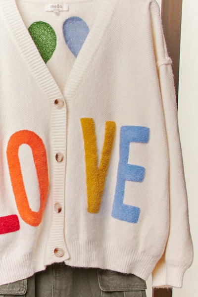 Oversized Love Lettering Heart Patchwork V Neck Cardigan
