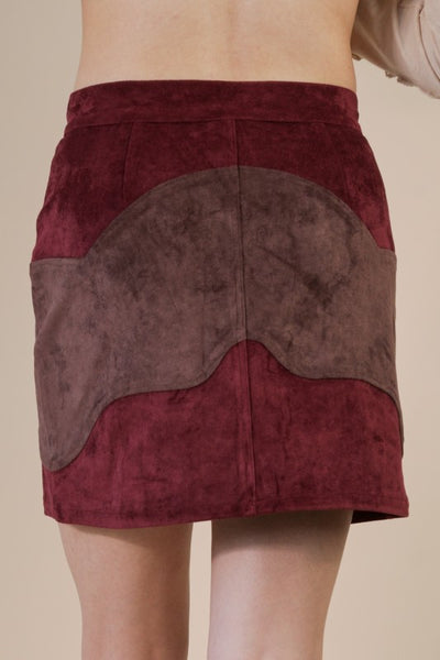 Color Block Vegan Suede Mini Skirt - Multiple Colors