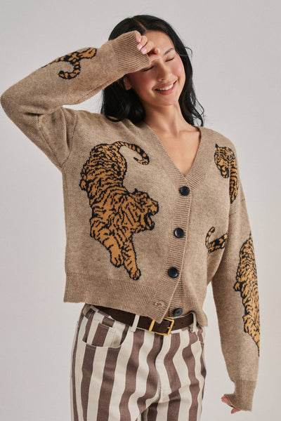 Urban Daizy - Tiger Jacquard Knit Sweater Cardigan