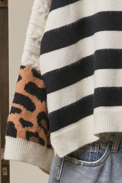 Mello. - Bold Stripe and Leopard Cardigan
