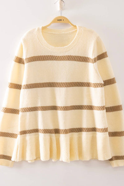VERY J - 12W3687N-Stripe Peplum Knit Sweater