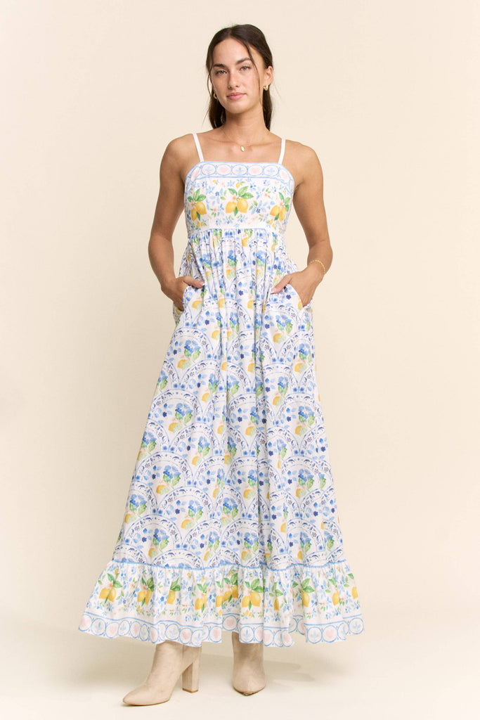 Davi & Dani - BORDER PRINT SMOCKING BACK MAXI DRESS