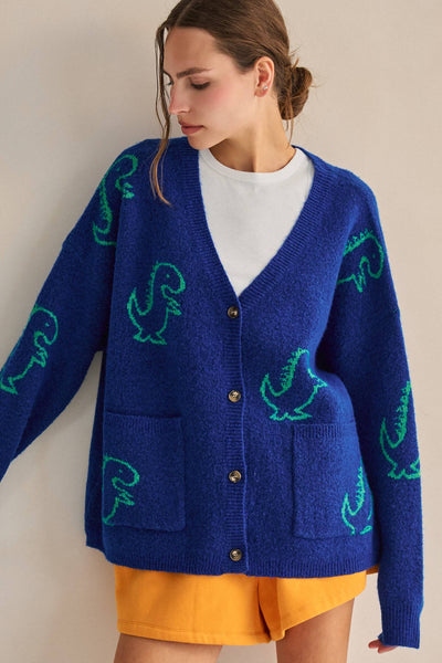 JADE BY JANE - DINOSAUR PATTERN KNIT CARDIGAN