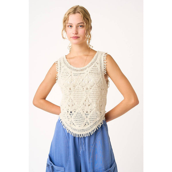 mittoshop - CROCHET KNIT CURVED HEM SLEEVELESS VEST TOP