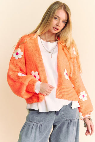 Neon Orange Floral Cardigan