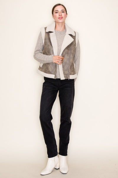 Faux Leather Sherpa Vest