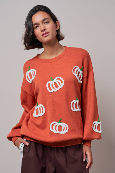 Urban Daizy - Pumpkin Patch Balloon Sleeve Sweater