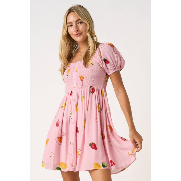 mittoshop - FRUIT PRINT 2 WAY SHORT SLEEVE BABYDOLL MINI DRESS