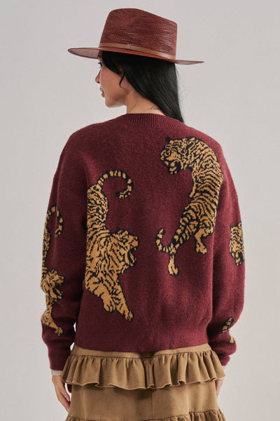 Urban Daizy - Tiger Jacquard Knit Sweater Cardigan