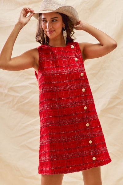 Christmas Tweed Holiday Mini Dress With Pockets