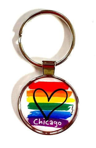 Mary Ellis - Chicago Rainbow Pride Heart Keychain | Chicago Key Ring