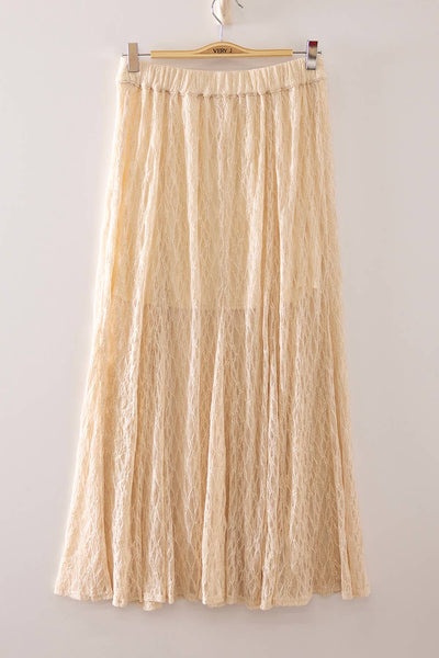 VERY J - NS50234-Sheer Lace Crinkle Maxi Skirt with Elastic Waist