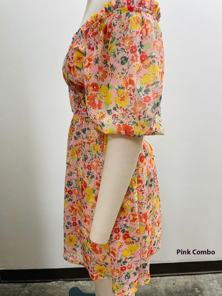 Floral Print Bubble Sleeve Dress