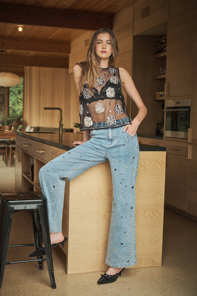 Blue B - 96027T Beaded Mesh Layered Top
