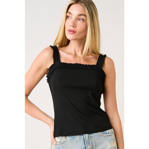 mittoshop - RUFFLE TRIM RIBBED TANK TOP