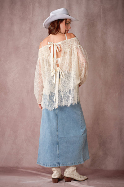 Blue B - 91999S Wave Cutout Denim Midi Skirt