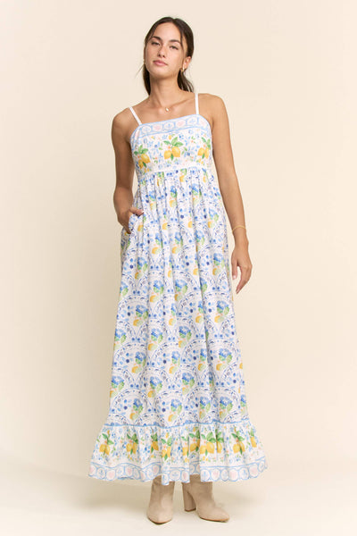 Davi & Dani - BORDER PRINT SMOCKING BACK MAXI DRESS