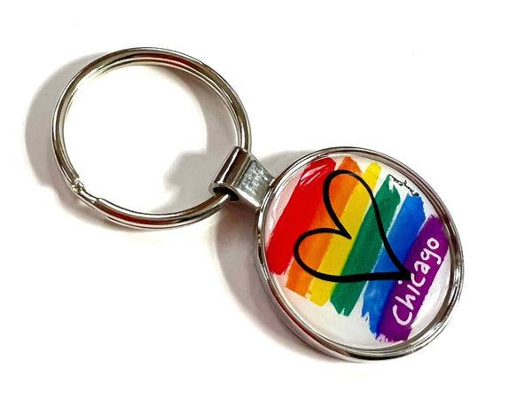 Mary Ellis - Chicago Rainbow Pride Heart Keychain | Chicago Key Ring