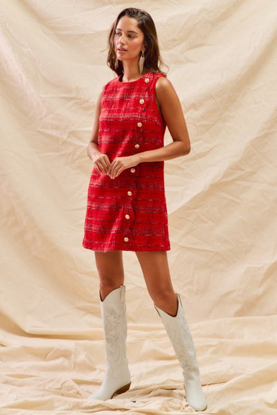 Christmas Tweed Holiday Mini Dress With Pockets