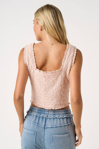 mittoshop - POPCORN TEXTURE TIE FRONT CROPPED TANK TOP