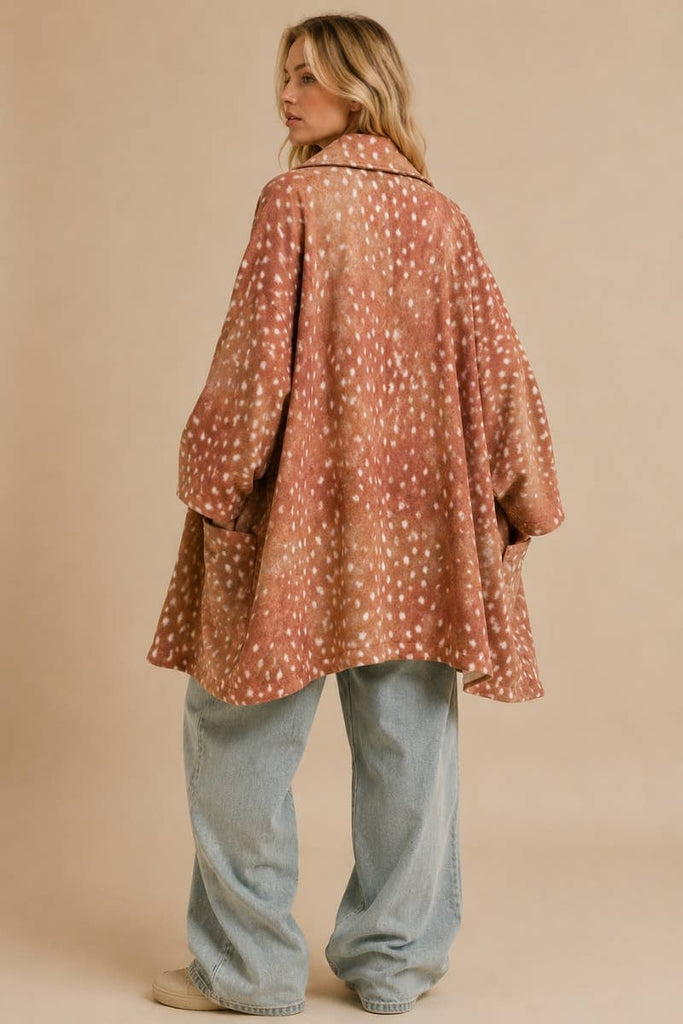 J.NNA - Cozy Fawn Print Oversized Cardigan Coat