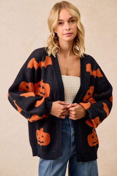 Pumpkin & Bats Open Cardigan