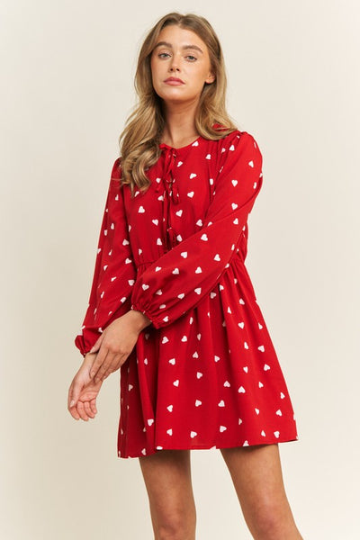 Heart Print Babydoll Bow Dress