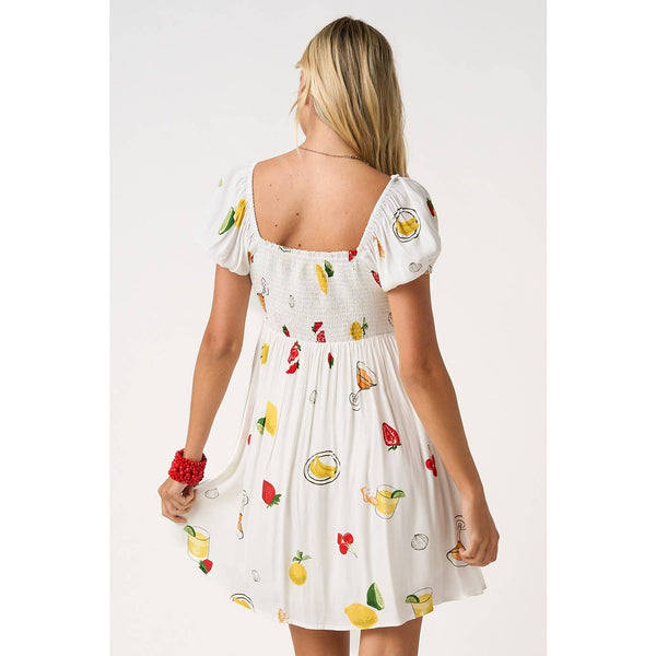 mittoshop - FRUIT PRINT 2 WAY SHORT SLEEVE BABYDOLL MINI DRESS