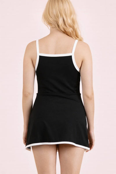 VERY J - ND32134-Front Slit Activewear Mini Dress W/ Inside Shorts