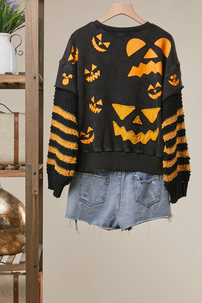 Mello. - Halloween Colorblock with Striped Sleeves Top