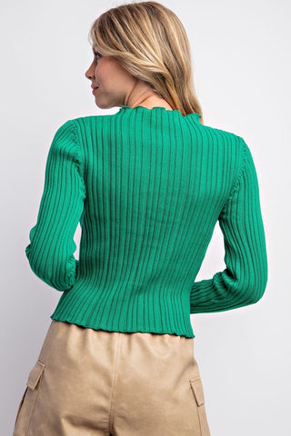 Lettuce Merrow Edge Ribbed Sweater Top - Multiple Colors