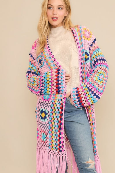 Colorful Crochet Cardigan Duster