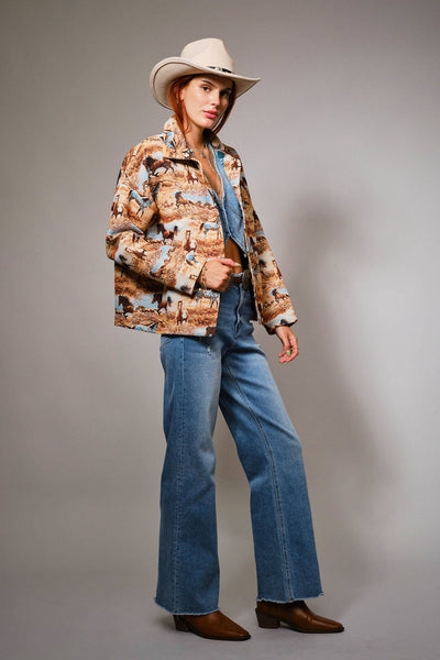 Blue B - 33144J Western Pattern Button Front Jacquard Jacket