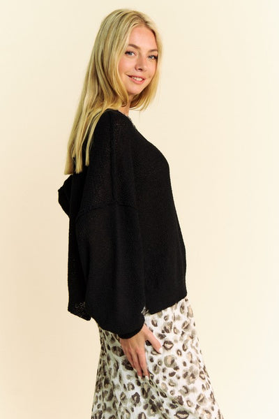 Dolman Sleeve Side Slit Black Sweater