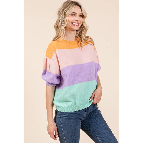 Color Block Short Sleeve Sweater - 20 $25 Sale