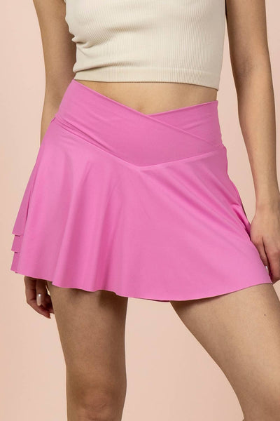 VERY J - NS50157-Layered Bottom Activewear Skirt W/ Inside Shorts