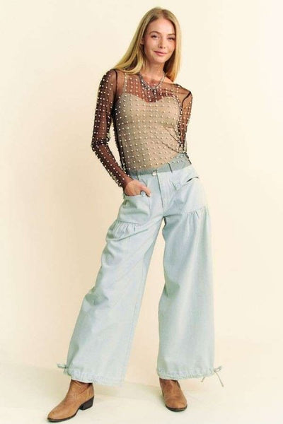Beaded and Pearl Embellished Sheer Top