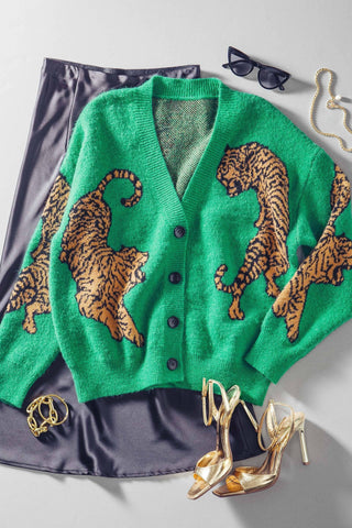 Urban Daizy - Tiger Jacquard Knit Sweater Cardigan