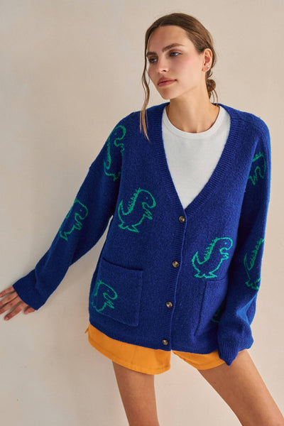 JADE BY JANE - DINOSAUR PATTERN KNIT CARDIGAN