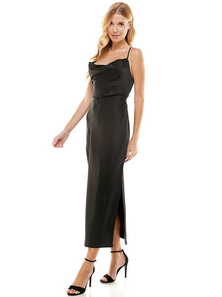 Open Back Cowl Midi Dress With Slit