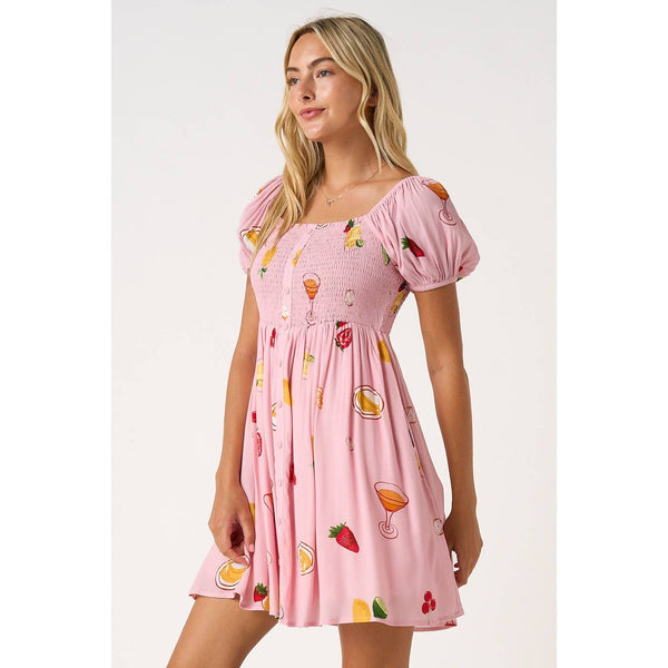 mittoshop - FRUIT PRINT 2 WAY SHORT SLEEVE BABYDOLL MINI DRESS