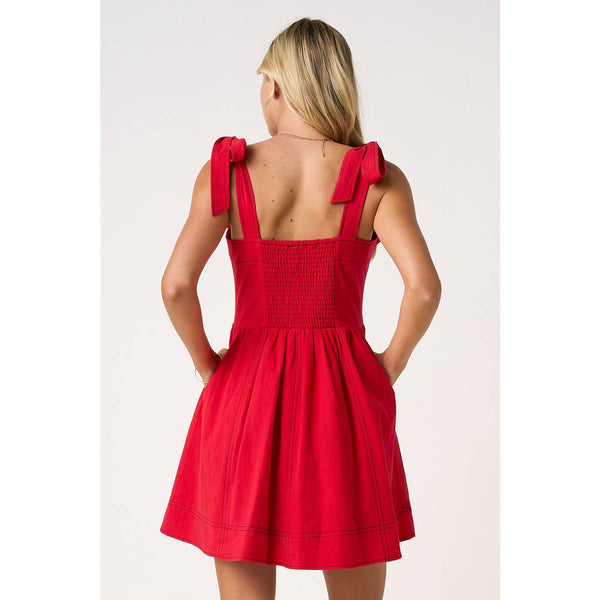 mittoshop - GAME DAY CONTRAST STITCH TIE SHOULDER MINI DRESS