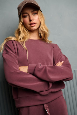 Faded Plum Cloud Knit Crew Knit Pullover